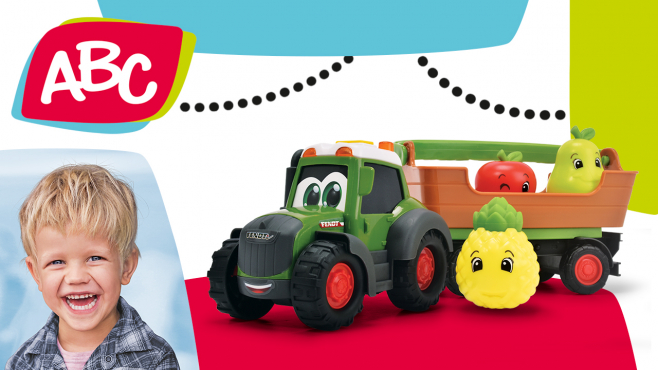 Traktor mit Anhänger und Rasselfrüchten für Kleinkinder von ABC