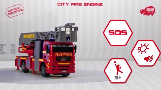 City Fire Engine - SOS - MAN Feuerwehrfahrzeug mit Wasserspritze - Dickie Toys