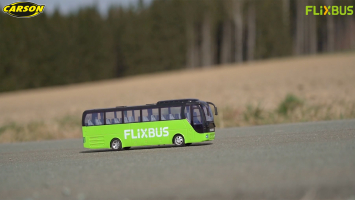 Autobús RC Carson Flixbus 1:64 – 2.4GHz, Listo Para Usar, Batería De 80 Minutos, Luces LED, Para Niños +3 Años