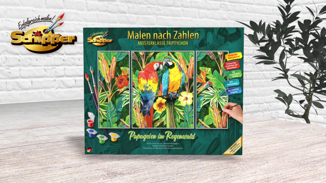 Papageien im Regenwald - Triptychon von Schipper Malen nach Zahlen