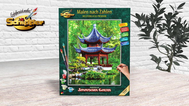 Pagode im japanischen Garten - Landschaftsmotiv von Schipper Malen nach Zahlen