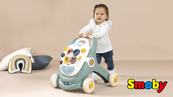 Little Smoby 3-in-1 Lauflernwagen, Activity-Spielbrett und Puppenwagen