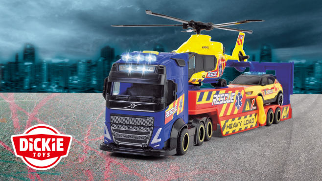 Dickie Toys x Rettungstransporter mit Volvo Auto & Helikopter