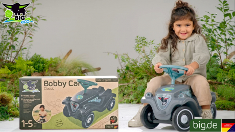 BIG Bobby Car Classic Eco - Rutschauto ab 1 Jahr aus Recycling-Material mit  Lenkrad und Hupe, für Kinder von 1-5 Jahre (bis 50 kg), Anthrazit mit  bunten Aufklebern: : Spielzeug